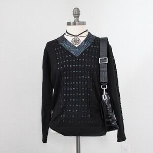Terazzo Y2k vintage cable knit black sweater with sequin details